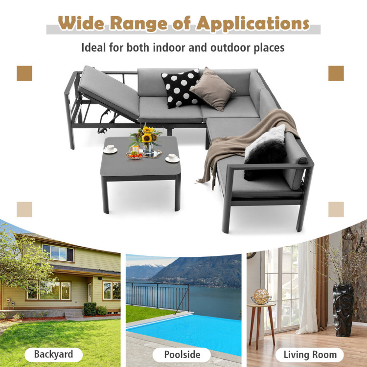 3 Pieces Aluminum Patio Furniture Set with 6-Level Adjustable Backrest - Image 10