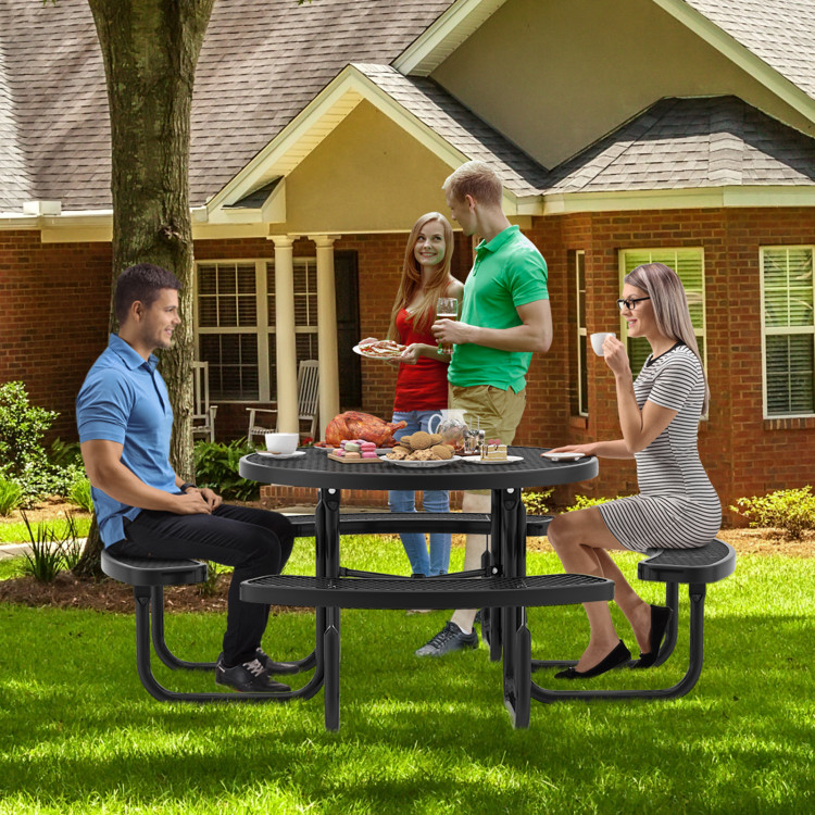 45 Inches Outdoor Round Picnic Table and Bench Set for 8 with Umbrella Hole - Image 2