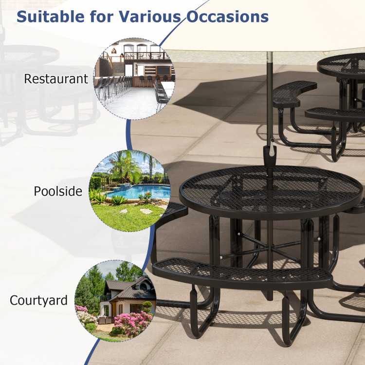 45 Inches Outdoor Round Picnic Table and Bench Set for 8 with Umbrella Hole - Image 10
