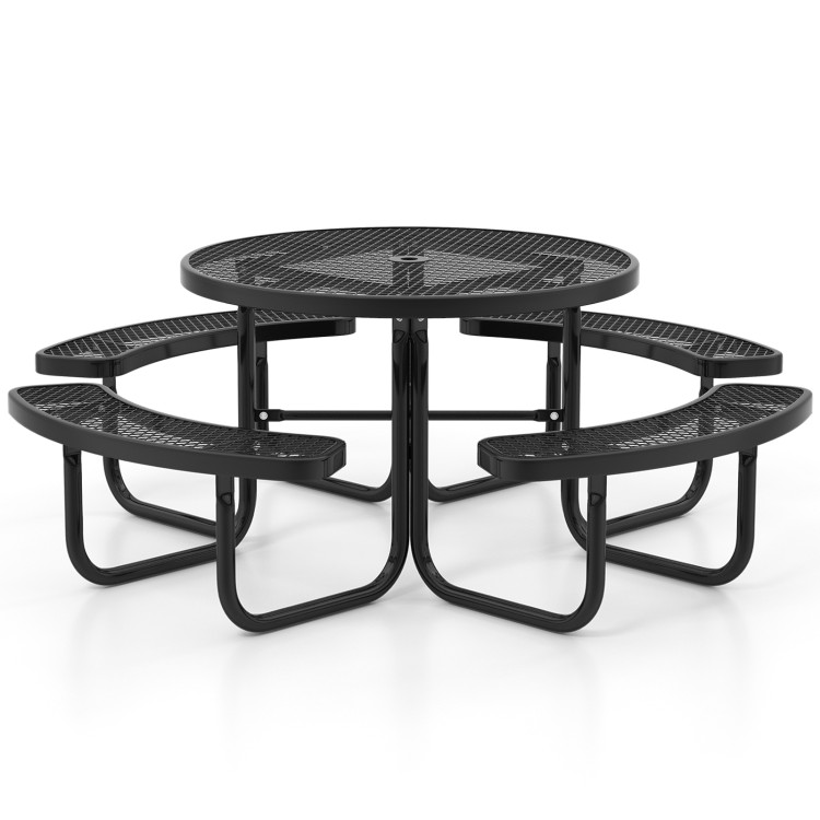 45 Inches Outdoor Round Picnic Table and Bench Set for 8 with Umbrella Hole - Image 4