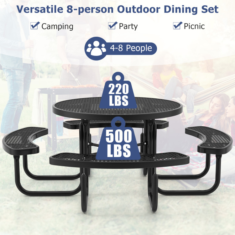 45 Inches Outdoor Round Picnic Table and Bench Set for 8 with Umbrella Hole - Image 6