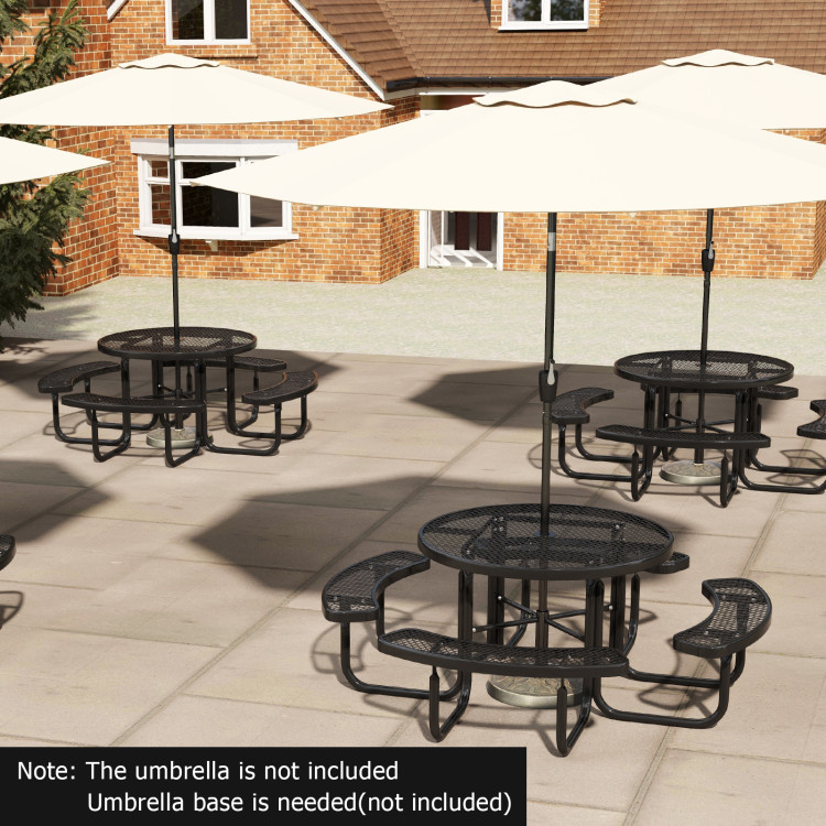 45 Inches Outdoor Round Picnic Table and Bench Set for 8 with Umbrella Hole - Image 7
