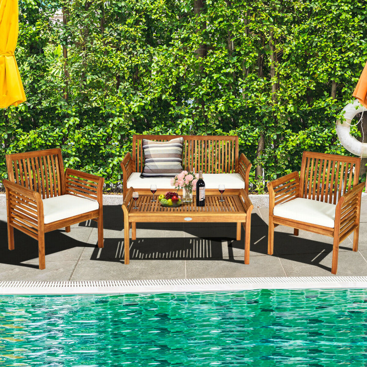 4 Pieces Outdoor Acacia Wood Sofa Furniture Set - Image 3
