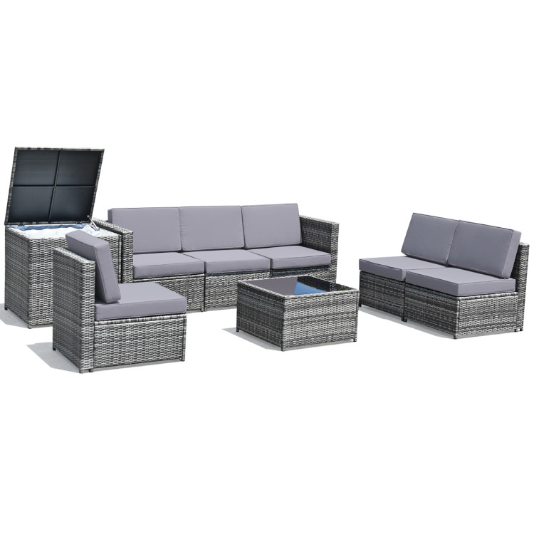 8 Pieces Wicker Sofa Rattan Dining Set Patio Furniture with Storage Table - Image 8