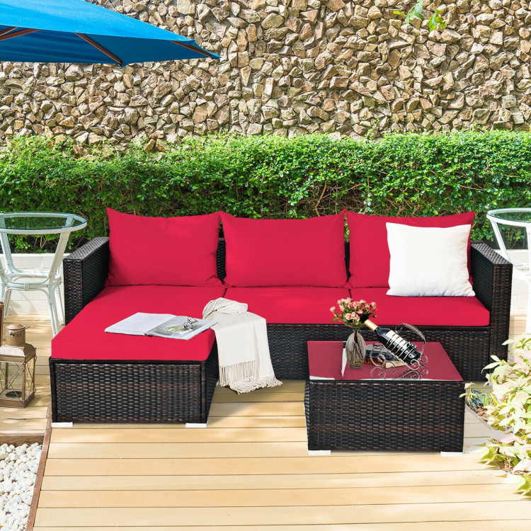 5 Pieces Patio Rattan Sectional Furniture Set with Cushions and Coffee Table - Image 3