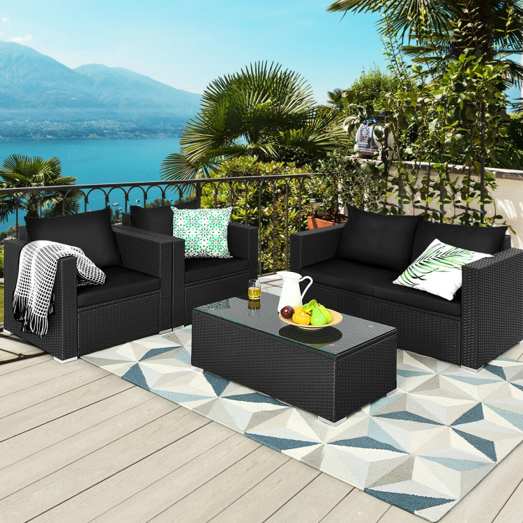 4 Pieces Patio Rattan Conversation Set with Padded Cushions - Image 2