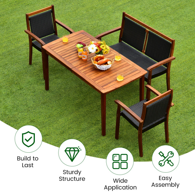 4 Pieces Acacia Wood Patio Rattan Dining Furniture Set - Image 10