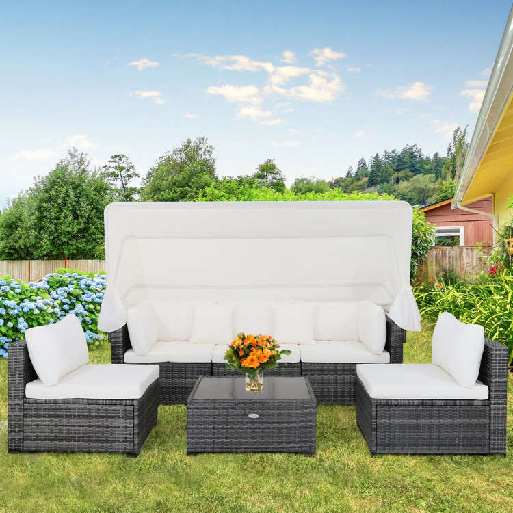 6 Pieces Patio Rattan Furniture Set with Retractable Canopy - Image 3