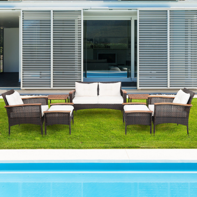 7 Pieces Patio Rattan Cushioned Conversation Furniture Set - Image 6