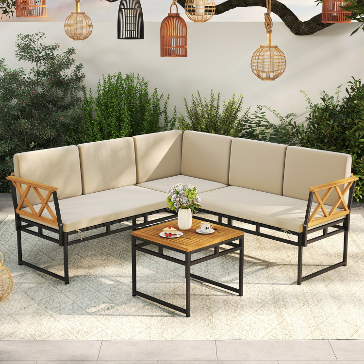 4 Pieces Patio L-Shaped Sofa Set with Cushions and Side Table - Image 2