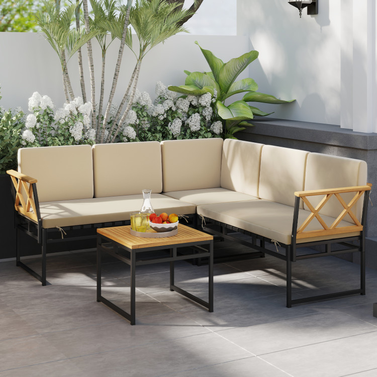 4 Pieces Patio L-Shaped Sofa Set with Cushions and Side Table - Image 3