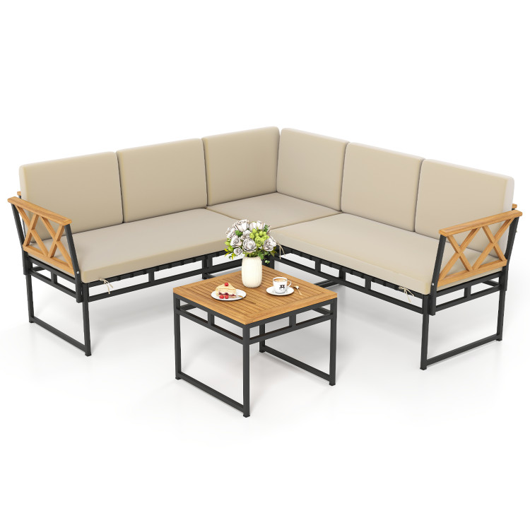 4 Pieces Patio L-Shaped Sofa Set with Cushions and Side Table - Image 4