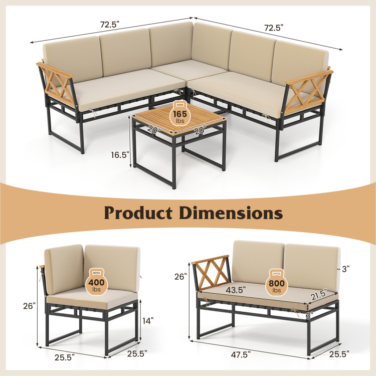 4 Pieces Patio L-Shaped Sofa Set with Cushions and Side Table - Image 5