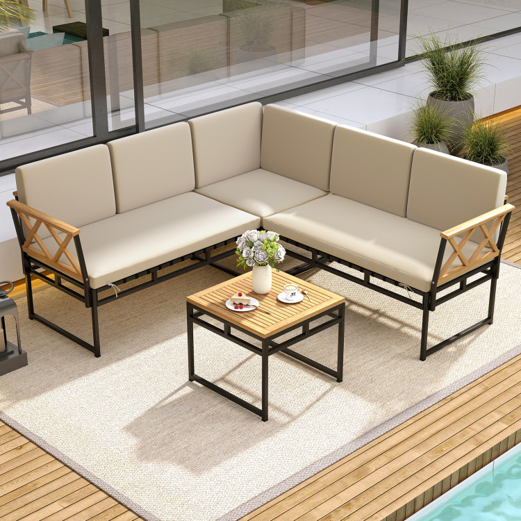 4 Pieces Patio L-Shaped Sofa Set with Cushions and Side Table - Image 6