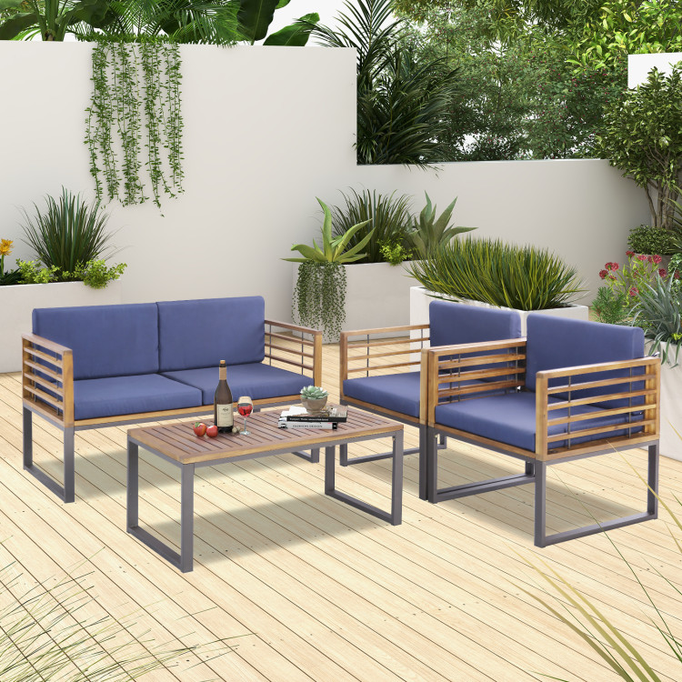 4 Piece Patio Acacia Wood Conversation Set with Soft Seat - Image 6