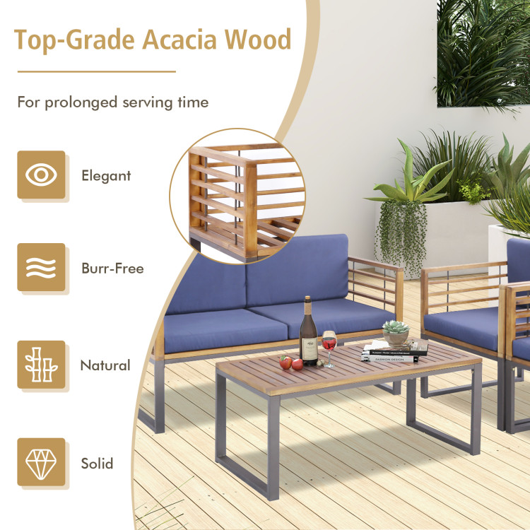 4 Piece Patio Acacia Wood Conversation Set with Soft Seat - Image 8