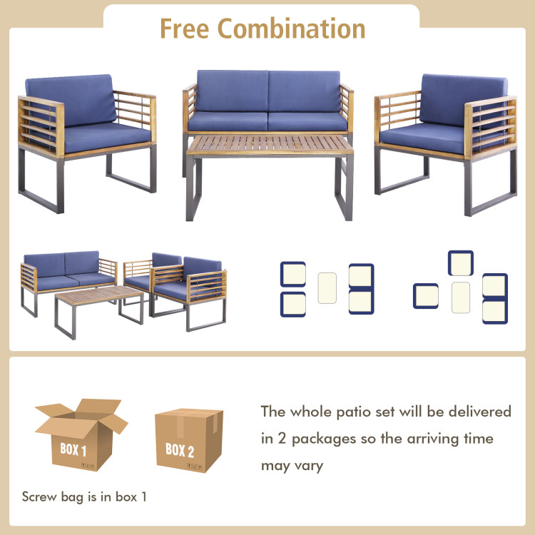 4 Piece Patio Acacia Wood Conversation Set with Soft Seat - Image 10