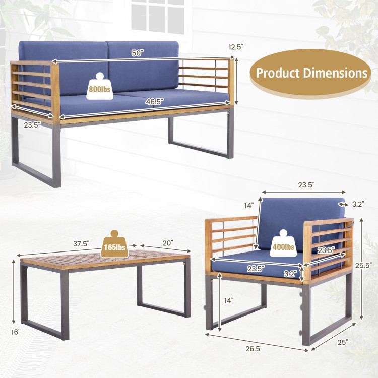 4 Piece Patio Acacia Wood Conversation Set with Soft Seat - Image 5