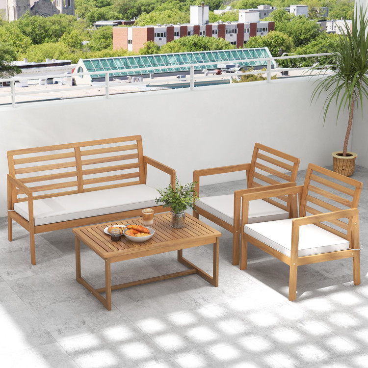 4 Piece Wood Patio Conversation Set with 2 Armchairs and Coffee Table - Image 2