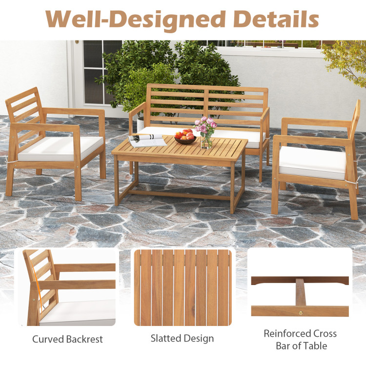 4 Piece Wood Patio Conversation Set with 2 Armchairs and Coffee Table - Image 10