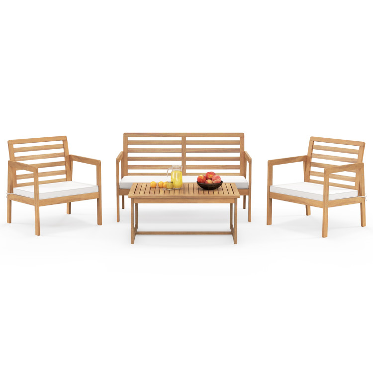 4 Piece Wood Patio Conversation Set with 2 Armchairs and Coffee Table - Image 4