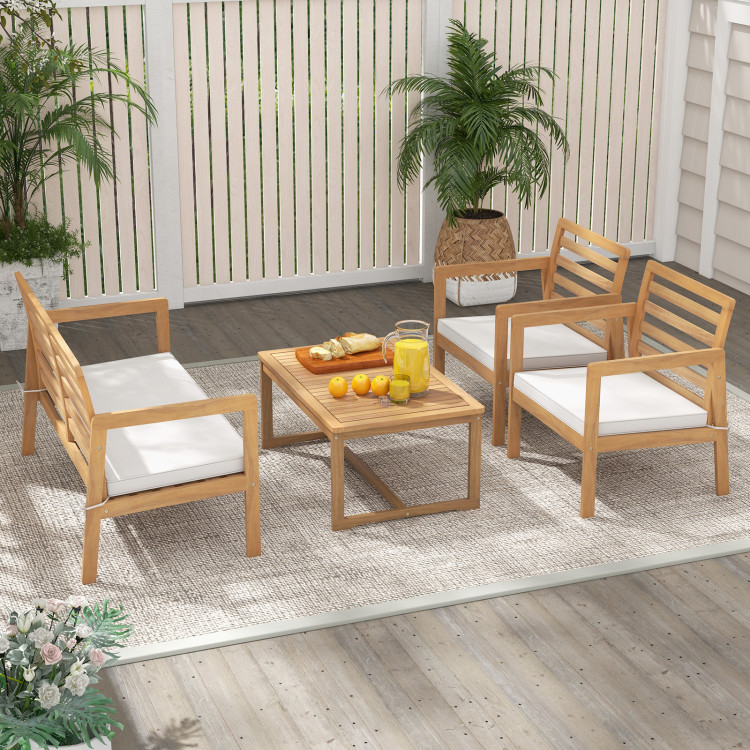 4 Piece Wood Patio Conversation Set with 2 Armchairs and Coffee Table - Image 6