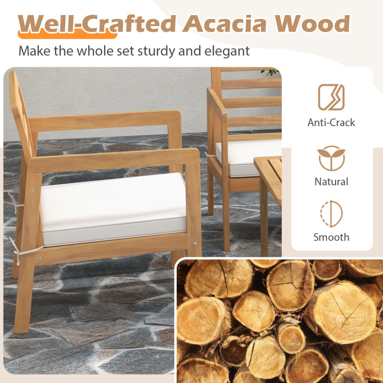 4 Piece Wood Patio Conversation Set with 2 Armchairs and Coffee Table - Image 7
