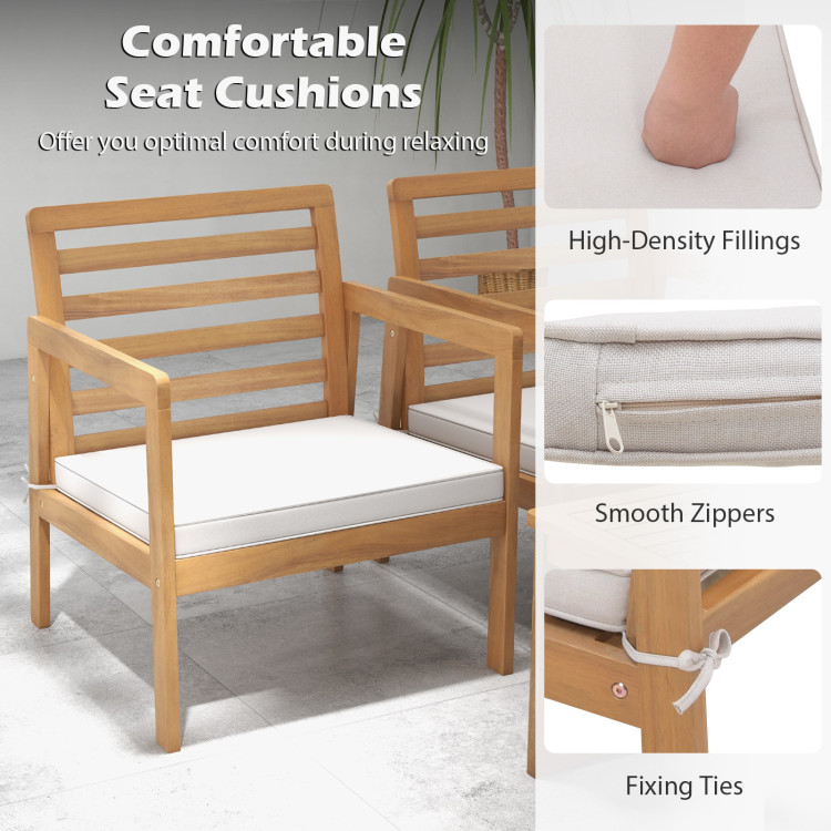 4 Piece Wood Patio Conversation Set with 2 Armchairs and Coffee Table - Image 8