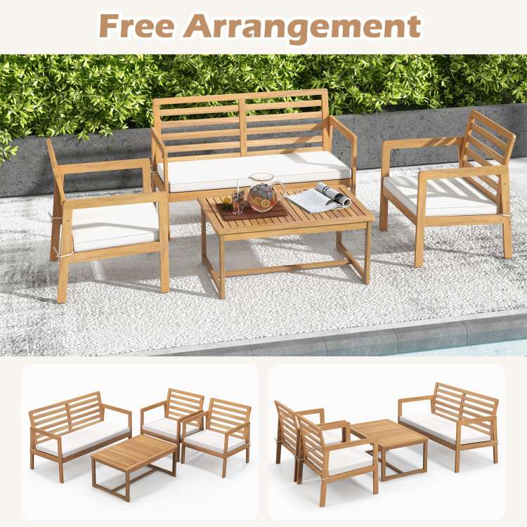 4 Piece Wood Patio Conversation Set with 2 Armchairs and Coffee Table - Image 9