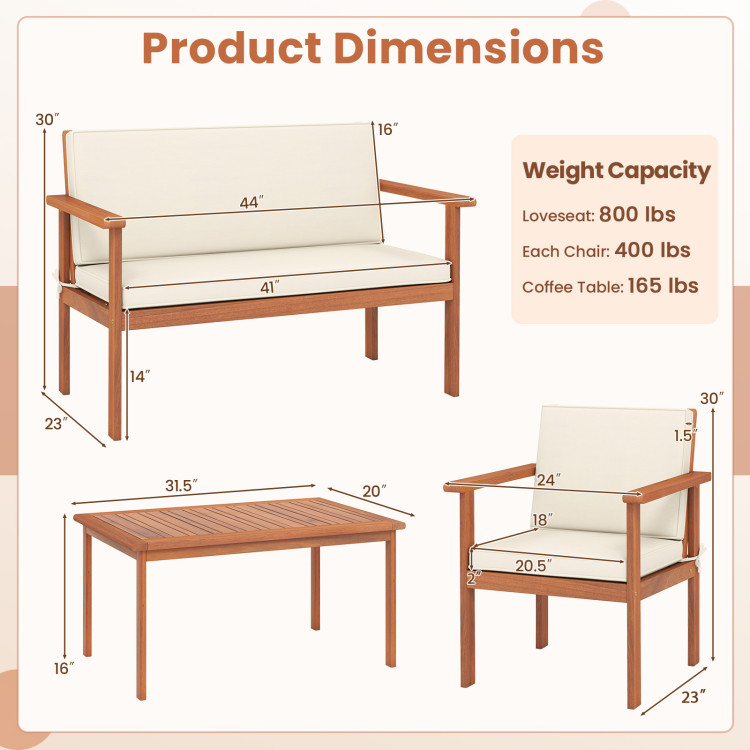 4 Pieces Patio Furniture Set Acacia Wood Porch Chairs with Table - Image 5