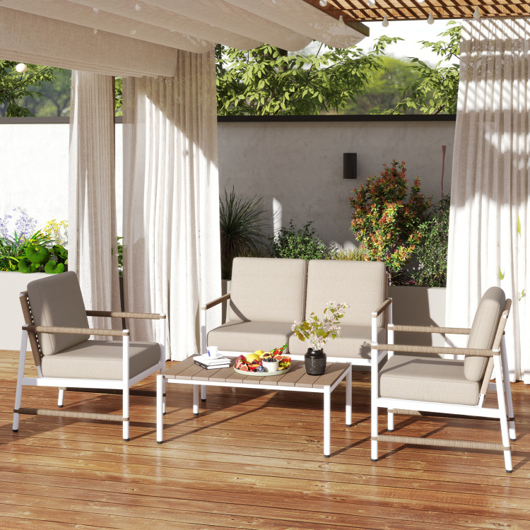 4 Pieces Patio Furniture Set with Thick Cushions and a Coffee Table - Image 2