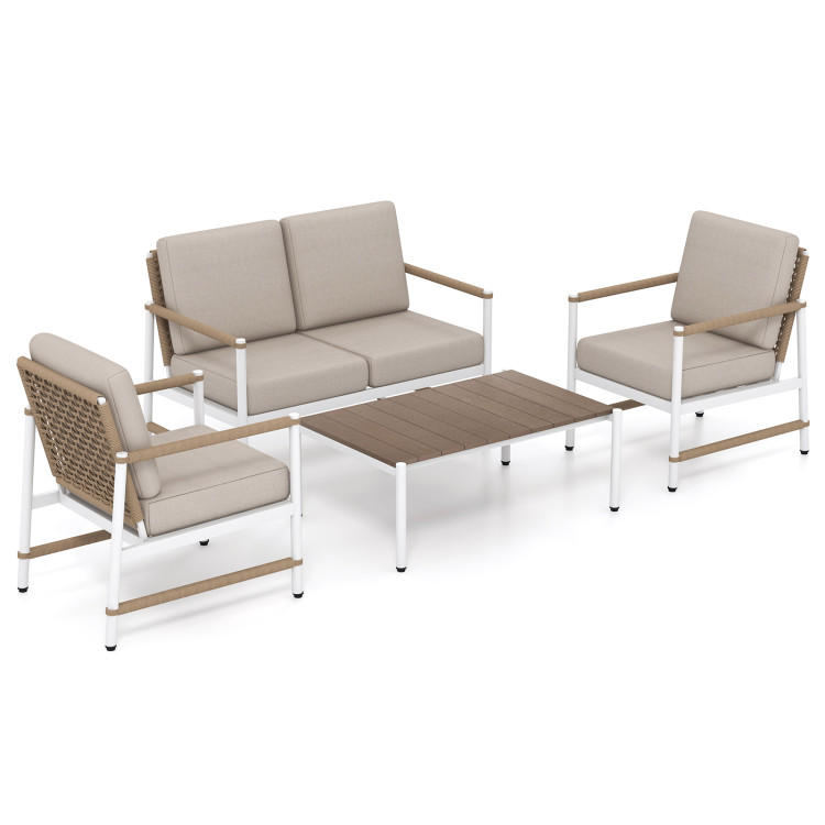 4 Pieces Patio Furniture Set with Thick Cushions and a Coffee Table