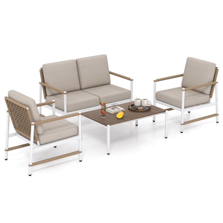 4 Pieces Patio Furniture Set with Thick Cushions and a Coffee Table - Image 4