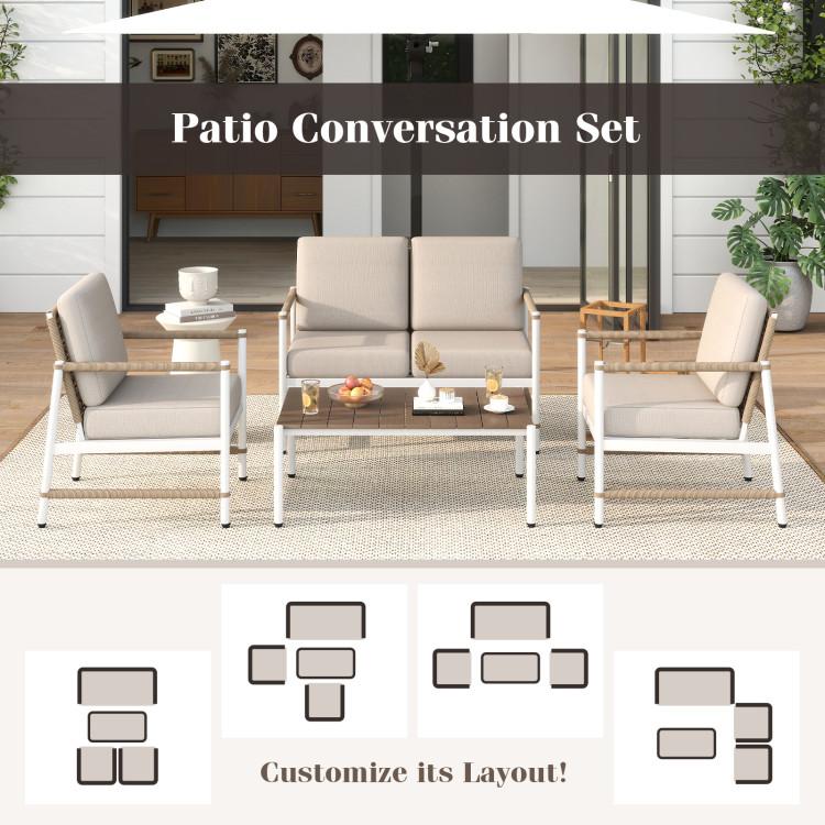 4 Pieces Patio Furniture Set with Thick Cushions and a Coffee Table - Image 6