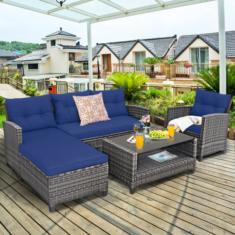 4 Pieces Patio Rattan Sofa Furniture Set with Cushion and 2-Tier Coffee Table - Image 3