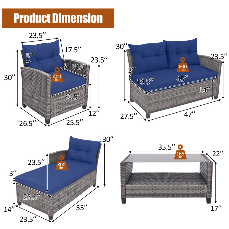 4 Pieces Patio Rattan Sofa Furniture Set with Cushion and 2-Tier Coffee Table - Image 5
