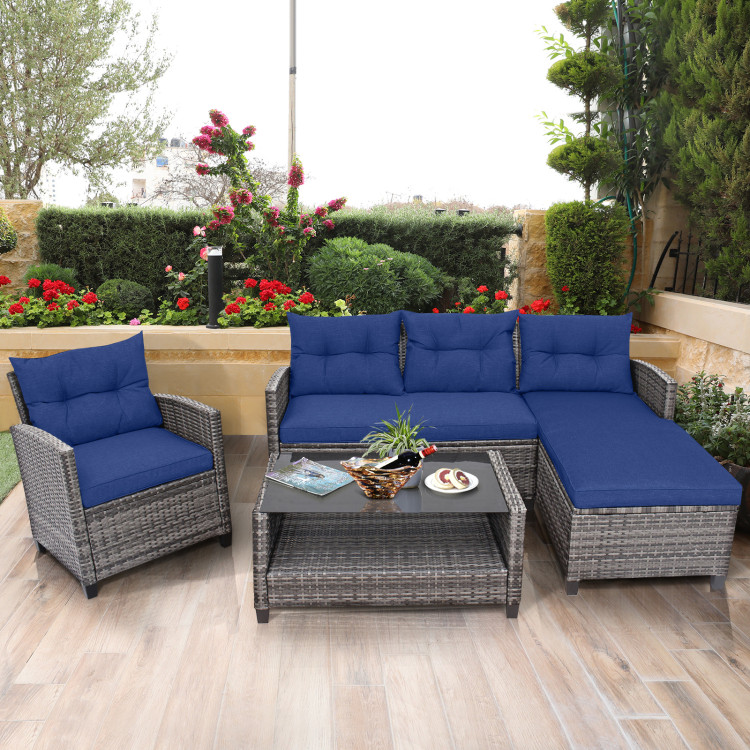 4 Pieces Patio Rattan Sofa Furniture Set with Cushion and 2-Tier Coffee Table - Image 6