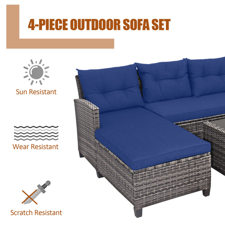4 Pieces Patio Rattan Sofa Furniture Set with Cushion and 2-Tier Coffee Table - Image 7