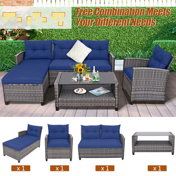 4 Pieces Patio Rattan Sofa Furniture Set with Cushion and 2-Tier Coffee Table - Image 8