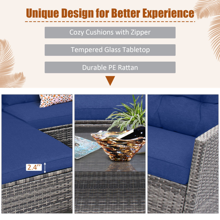 4 Pieces Patio Rattan Sofa Furniture Set with Cushion and 2-Tier Coffee Table - Image 9