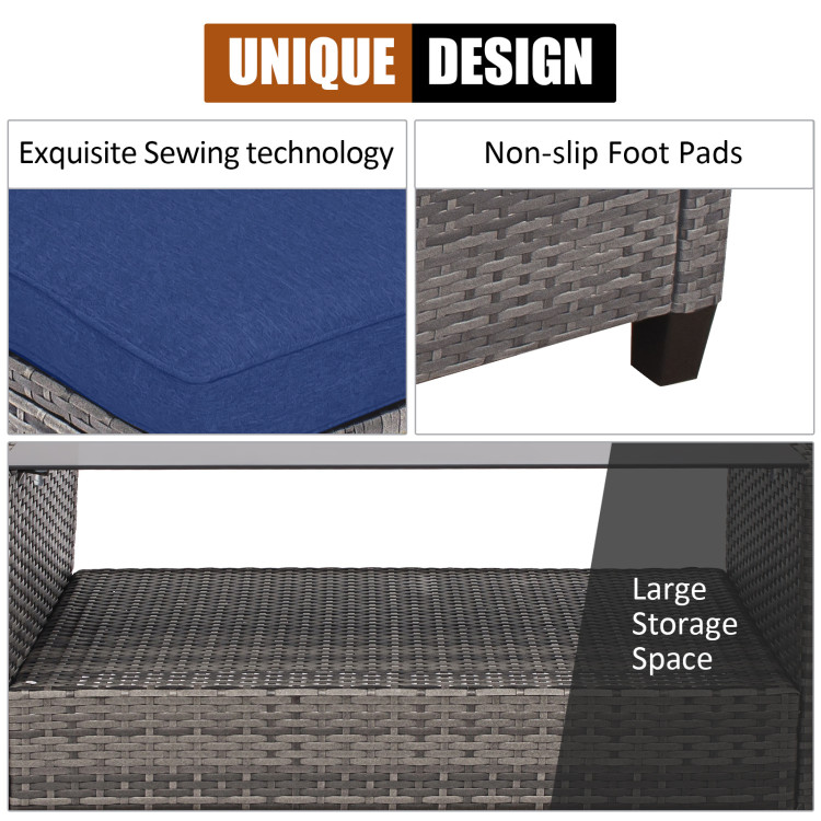4 Pieces Patio Rattan Sofa Furniture Set with Cushion and 2-Tier Coffee Table - Image 10