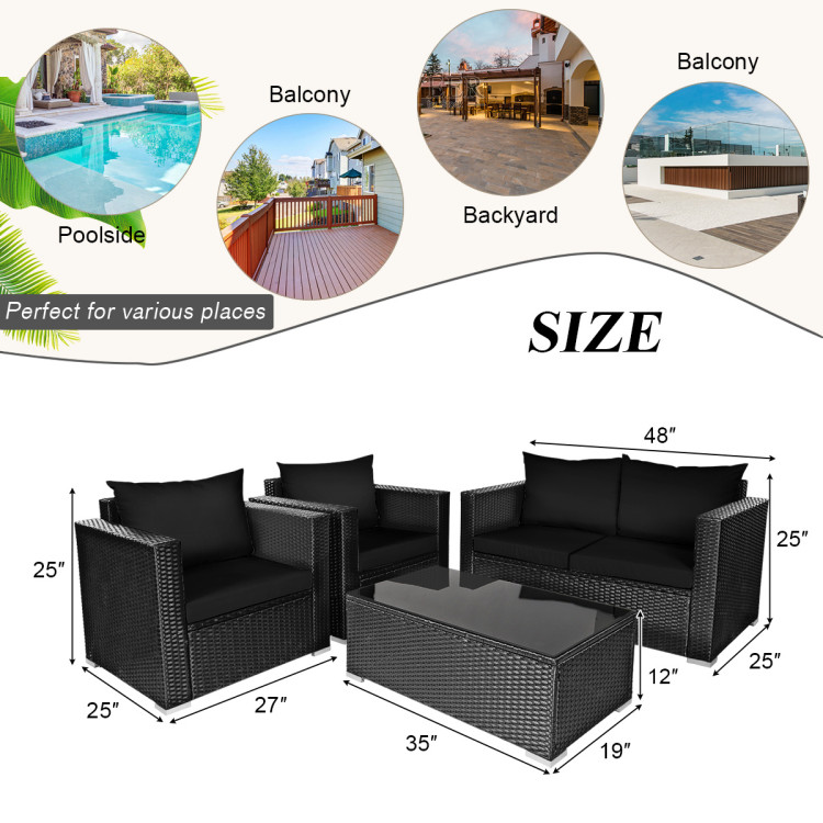4 Pieces Patio Rattan Conversation Set with Padded Cushions - Image 5