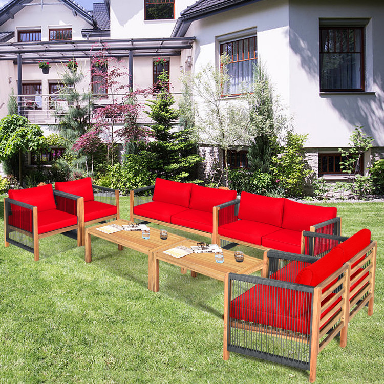 4 Pieces Wood Outdoor Patio Furniture Set with Cushions for Garden - Image 5