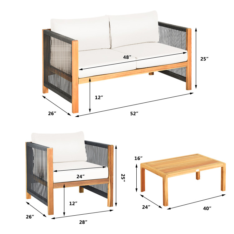 4 Pieces Wood Outdoor Patio Furniture Set with Cushions for Garden - Image 4
