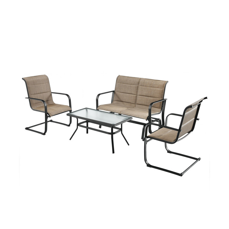 4 Pieces Outdoor Patio Furniture Set with Padded Glider Loveseat and Coffee Table