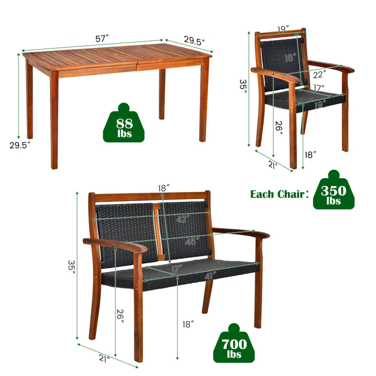 4 Pieces Acacia Wood Patio Rattan Dining Furniture Set - Image 5