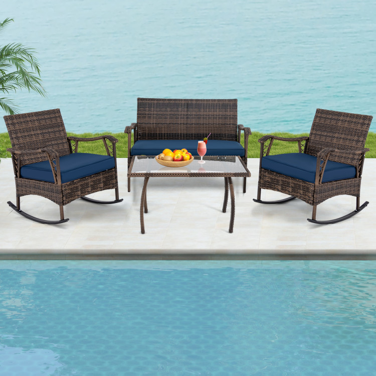 4 Pieces Wicker Rocking Set with Bungee Rope Seat - Image 2