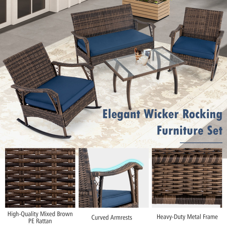 4 Pieces Wicker Rocking Set with Bungee Rope Seat - Image 10