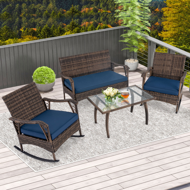 4 Pieces Wicker Rocking Set with Bungee Rope Seat - Image 3