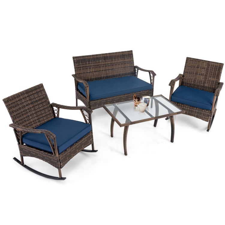 4 Pieces Wicker Rocking Set with Bungee Rope Seat - Image 4